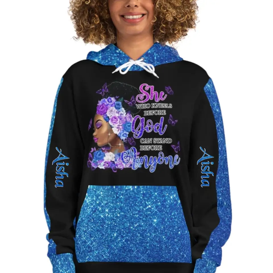 Black Girl Melanin African American She Who Kneels Before God Hoodie with Name