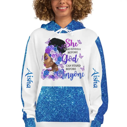 Black Girl Melanin African American She Who Kneels Before God Hoodie with Name