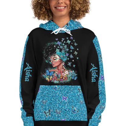 Black Queen African American Women Butterfly Sweatshirt Hoodie with Name