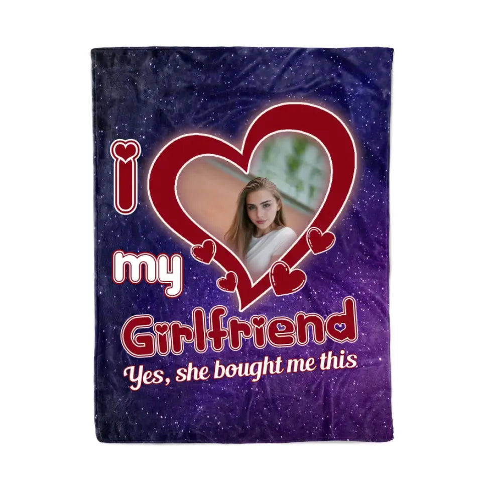 Valentine's Day Gift for Him with Picture on I Love My Girlfriend Galaxy Blanket