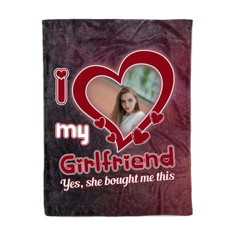 Valentine's Day Gift for Him with Picture on I Love My Girlfriend Galaxy Blanket