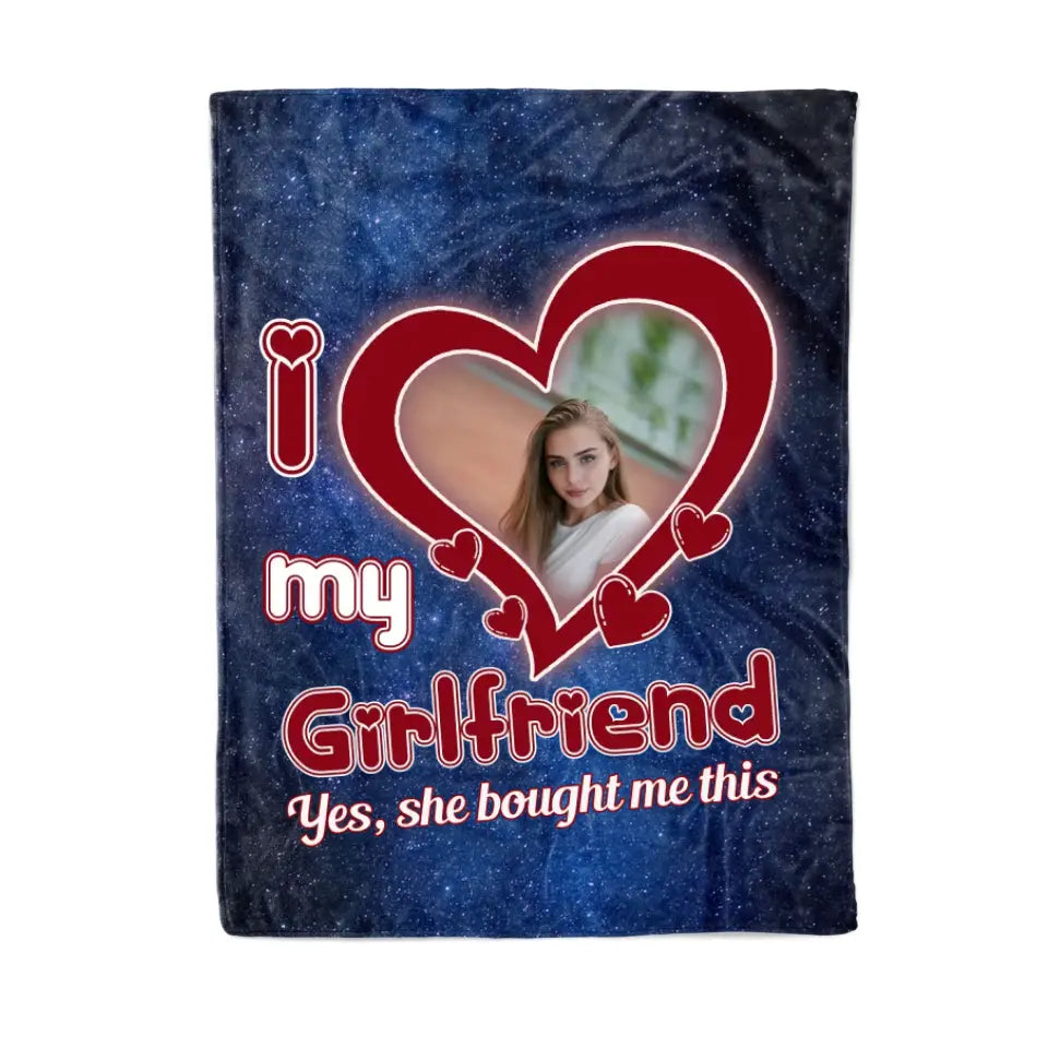 Valentine's Day Gift for Him with Picture on I Love My Girlfriend Galaxy Blanket