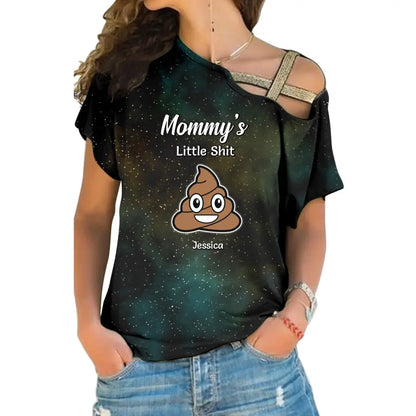 Funny Gift for Mom Mommy's Little Sh_ts Galaxy One Shoulder Shirt