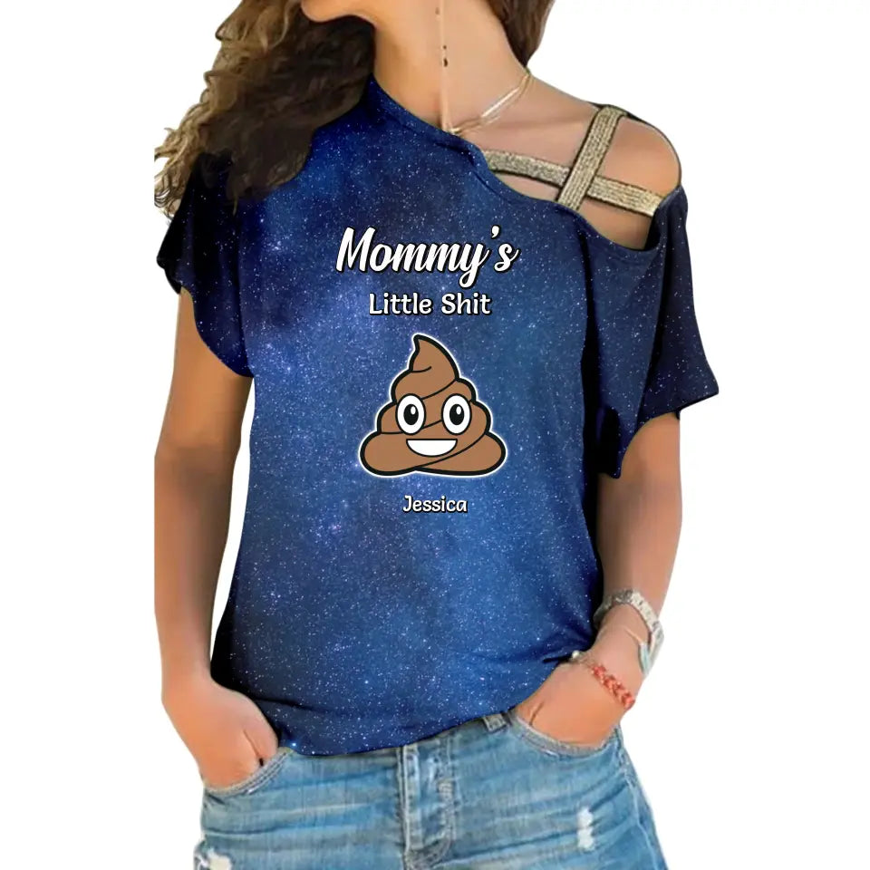 Funny Gift for Mom Mommy's Little Sh_ts Galaxy One Shoulder Shirt