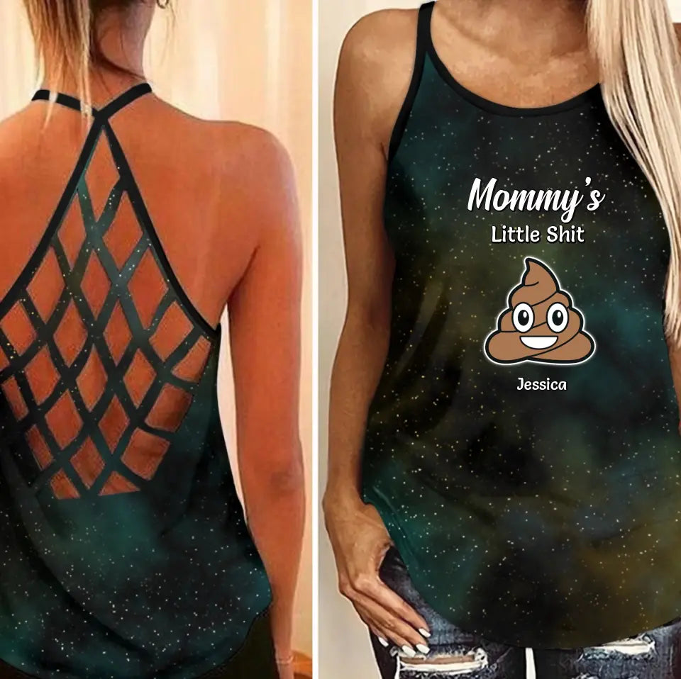 Funny Gift for Mom Mommy Little Sh-ts Galaxy Criss Cross Tank Top