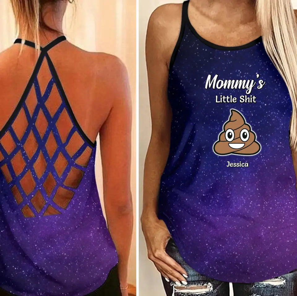 Funny Gift for Mom Mommy Little Sh-ts Galaxy Criss Cross Tank Top