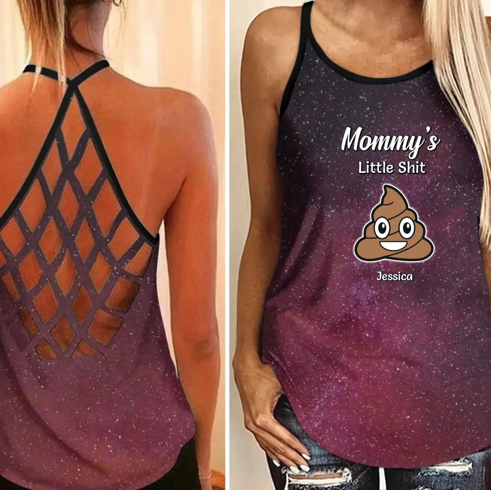 Funny Gift for Mom Mommy Little Sh-ts Galaxy Criss Cross Tank Top