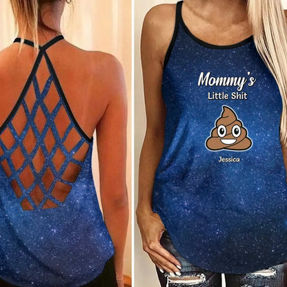 Funny Gift for Mom Mommy Little Sh-ts Galaxy Criss Cross Tank Top