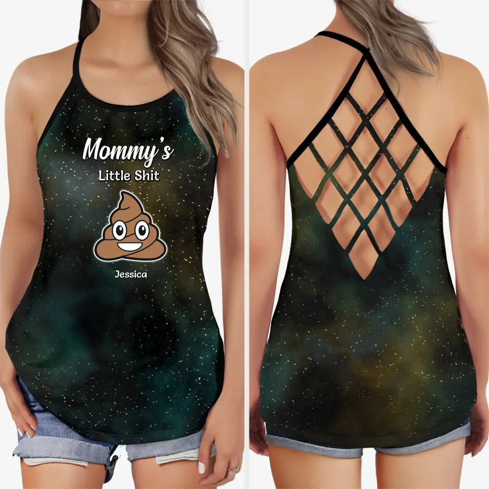 Funny Gift for Mom Mommy Little Sh-ts Galaxy Criss Cross Tank Top