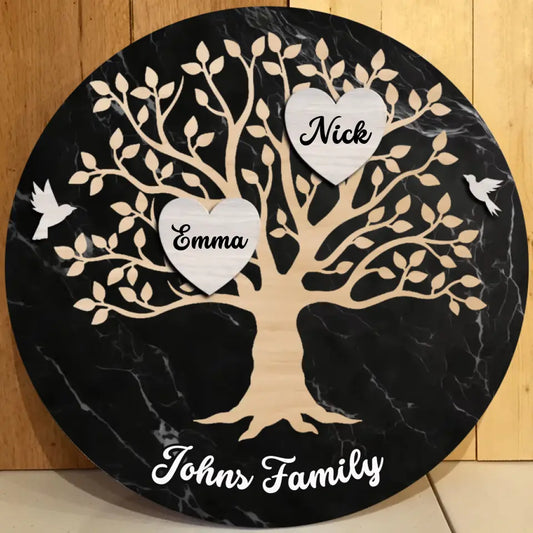 Gift for Family Tree with Name on Round Wooden Sign