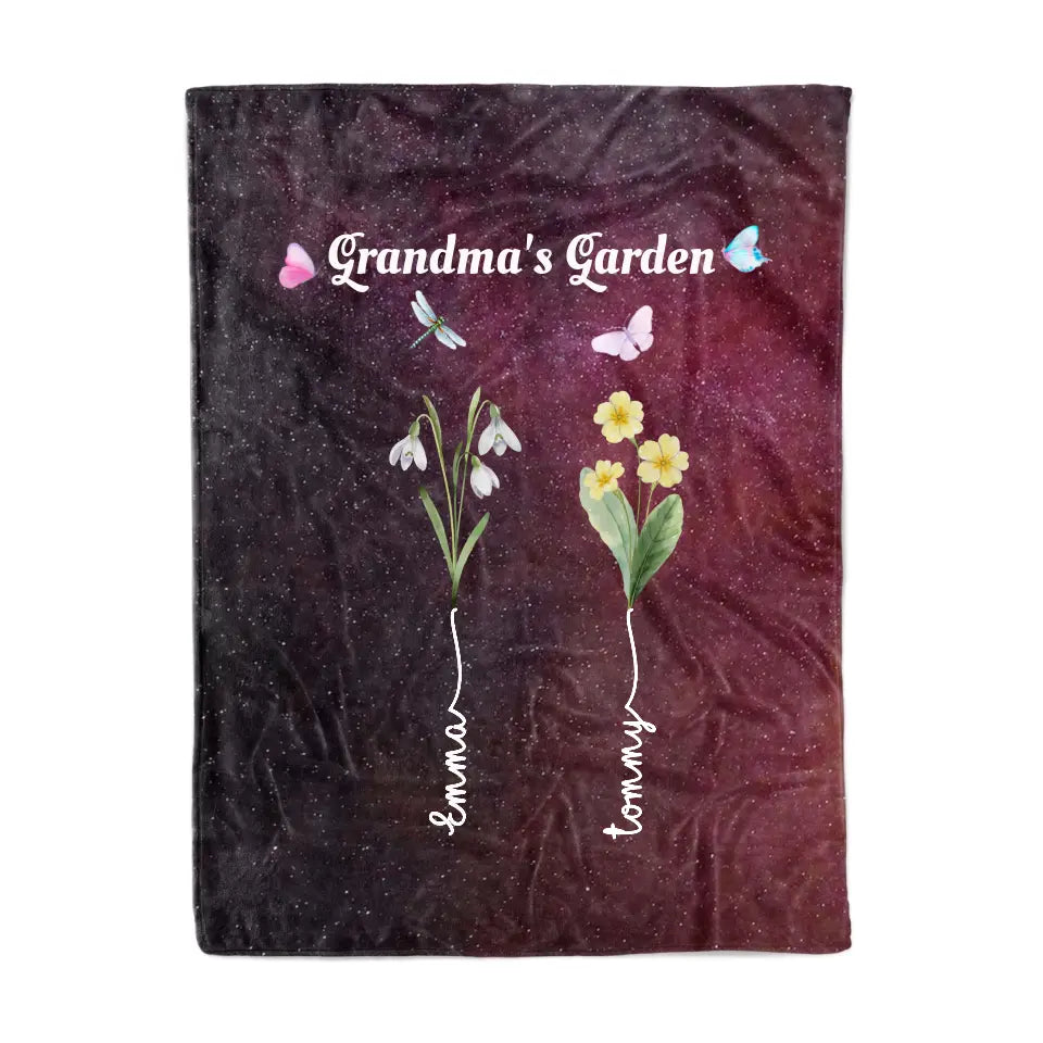 Grandma's Garden with Kids' Birth Month Flowers and Names Galaxy Blanket