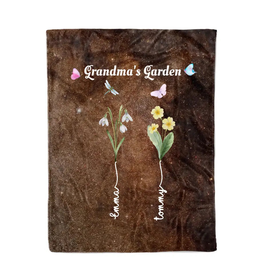 Grandma's Garden with Kids' Birth Month Flowers and Names Galaxy Blanket