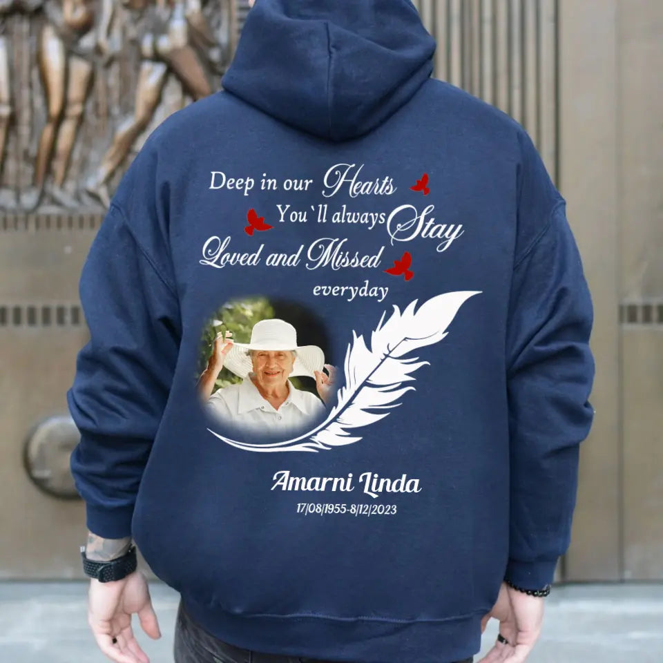 Deep in Our Hearts Feather With Birds Rest In Peace In Memory Gift Hoodie Sweatshirt