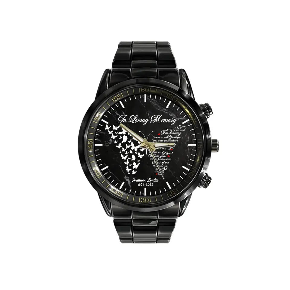 In Loving Memory Rest In Peace Memorial Gift Loss Of Loved One Black Stainless Steel Watch