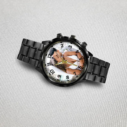 Gift for Groom Wedding Gift for Men Black Stainless Steel Watch