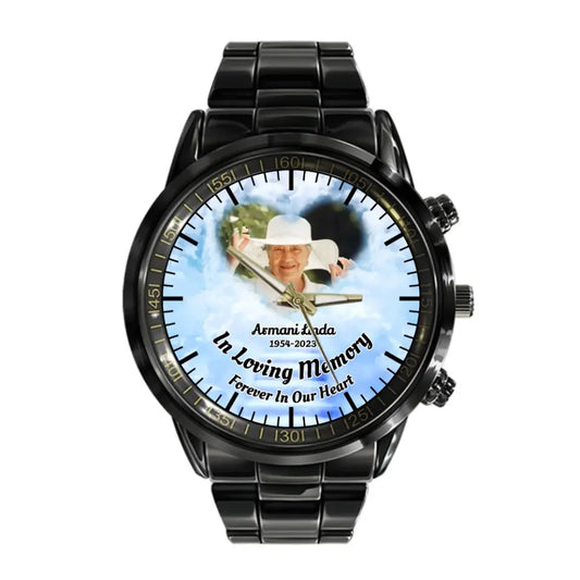 In Loving Memory Remembrance Gift for Loss Of Loved One Personalized Black Stainless Steel Watch