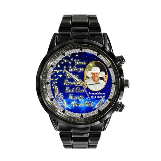Remembrance Memorial Gifts Your Wings Were Ready Personalized Black Stainless Steel Watch