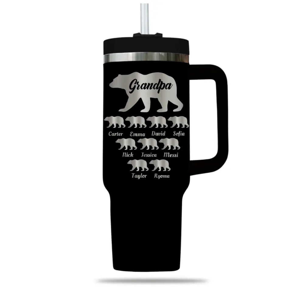 Grandpa Bear Personalized Engraved 40oz Tumbler With Grandkids Names