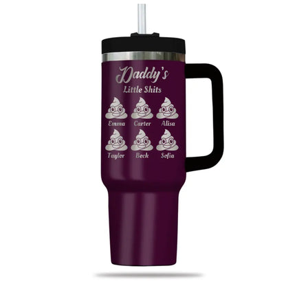 Funny Gift for Dad Daddy Little Shi-ts Engraved 40oz Tumbler with Kids Name