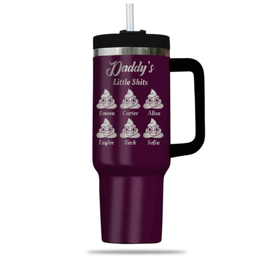 Funny Gift for Dad Daddy Little Shi-ts Engraved 40oz Tumbler with Kids Name