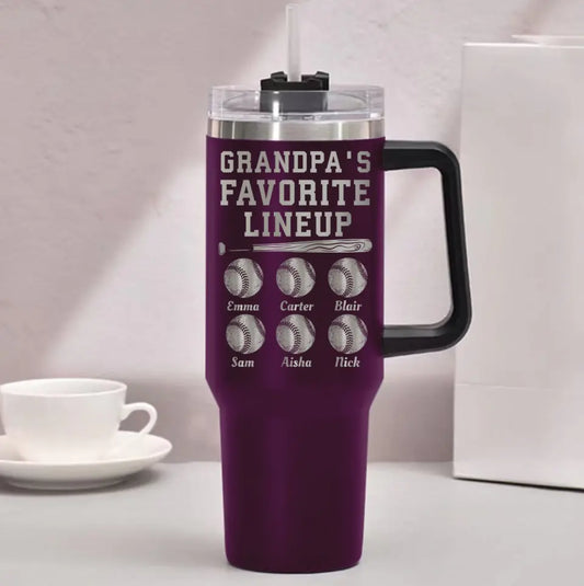 Grandpa's Favorite Lineup Baseball Engraved 40oz Tumbler