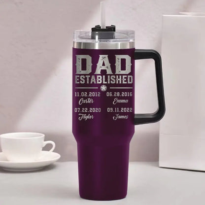 Gift for Dad Grandpa Dad Established with Child Names Engraved 40oz Tumbler