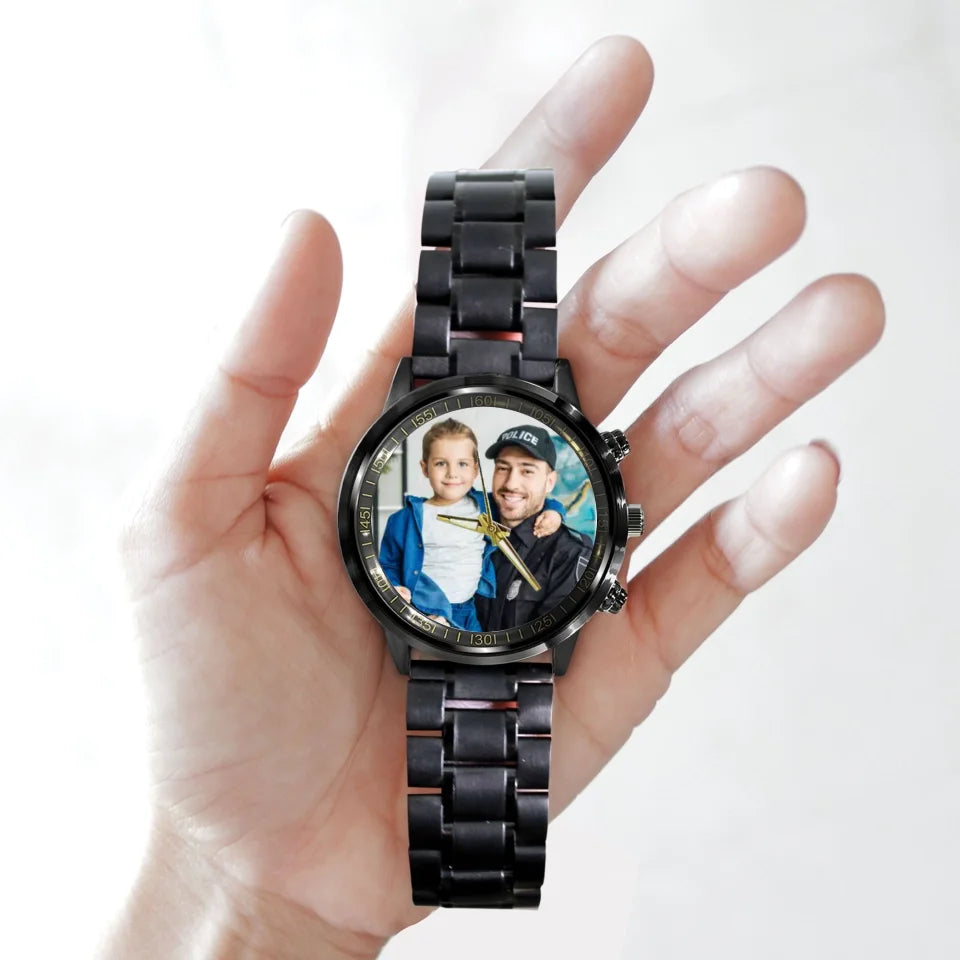 Create a Gift for Police Dad with Photo on Personalized Watch