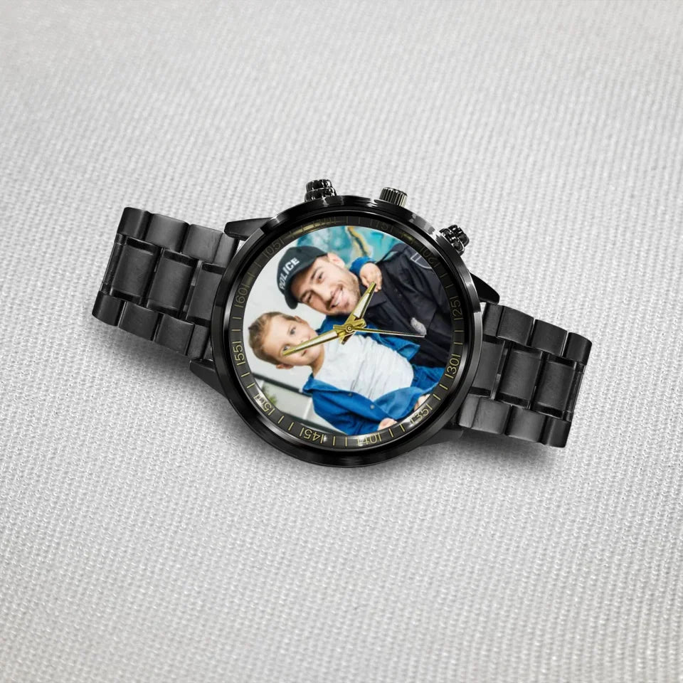 Create a Gift for Police Dad with Photo on Personalized Watch