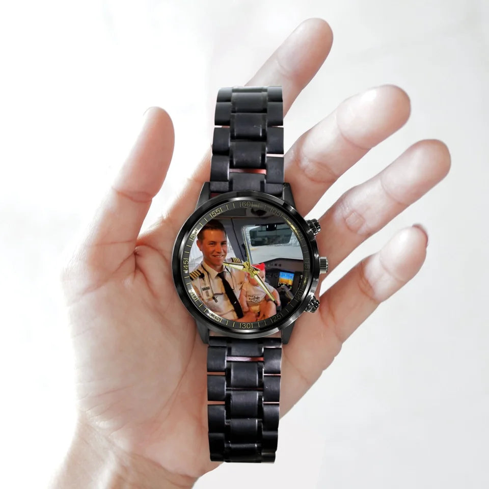 Create a Gift for Pilot Dad Husband with Photo on Personalized Watch