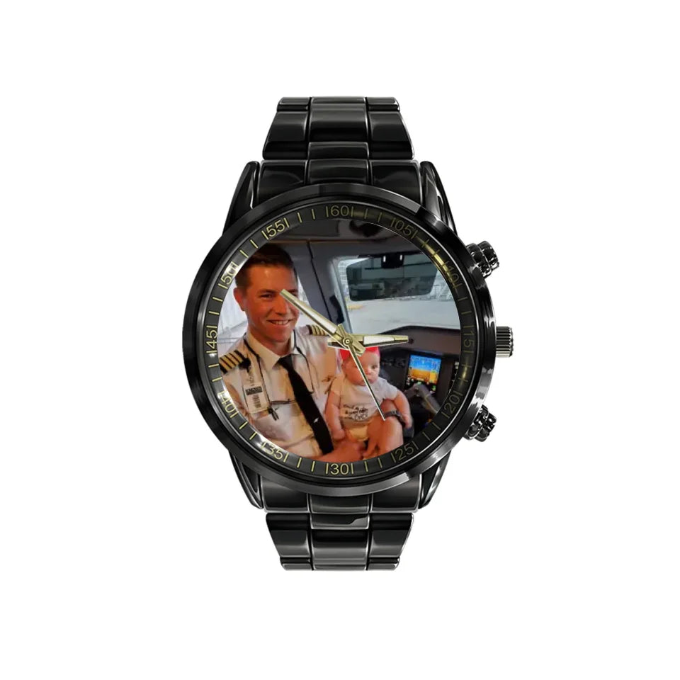 Create a Gift for Pilot Dad Husband with Photo on Personalized Watch