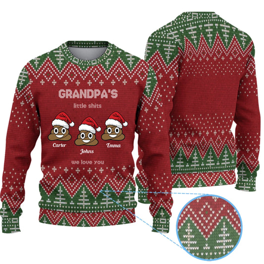 Personalized Grandpa's Little Shits Knitted Ugly Sweater - Funny Knitted Ugly Sweater for Grandpa