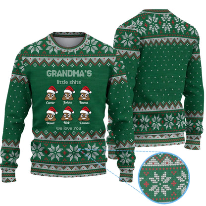 Personalized Grandma's Little Shits Knitted Ugly Sweater - Funny Knitted Ugly Sweater for Grandma