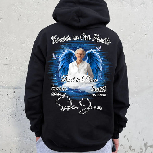 Personalized Forever in Our Hearts Hoodie – In Loving Memory – Rest in Peace Tribute Hoodie for Loss of Loved One