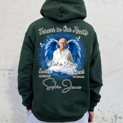 Personalized Forever in Our Hearts Hoodie – In Loving Memory – Rest in Peace Tribute Hoodie for Loss of Loved One