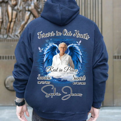 Personalized Forever in Our Hearts Hoodie – In Loving Memory – Rest in Peace Tribute Hoodie for Loss of Loved One
