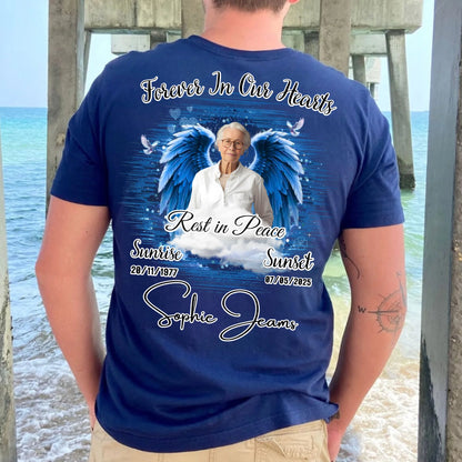 Personalized Forever in Our Hearts T-Shirt – In Loving Memory – Rest in Peace Tribute Shirt for Loss of Loved One
