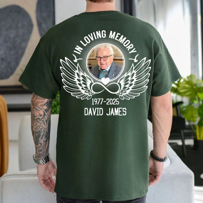 Personalized In Loving Memory Angel Wings Unisex T-Shirt - Memorial Loss Of Mom Dad Gift T-Shirt