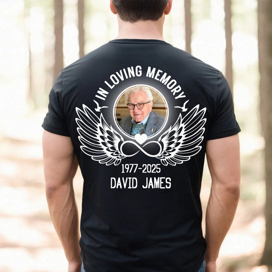 Personalized In Loving Memory Angel Wings Unisex T-Shirt - Memorial Loss Of Mom Dad Gift T-Shirt