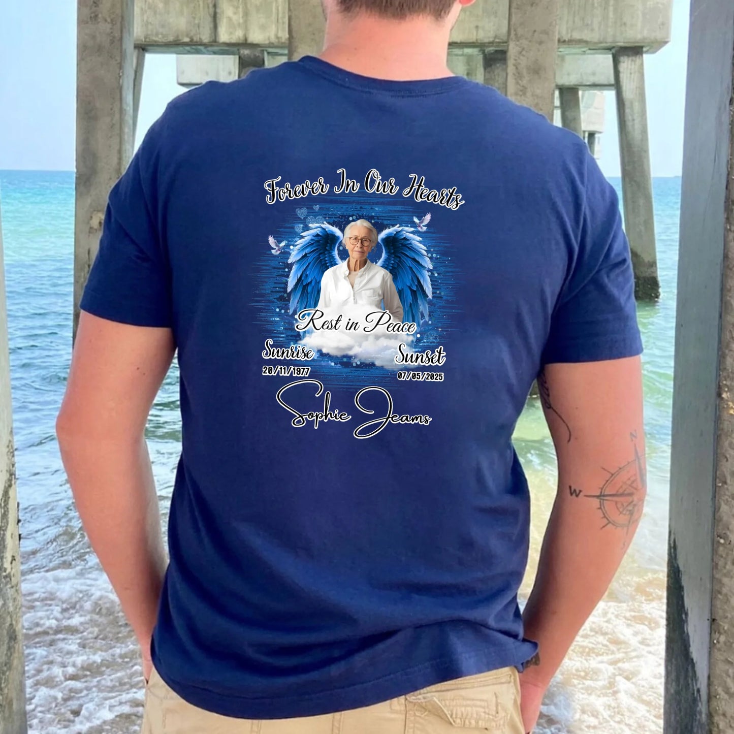 Personalized In Loving Memory Angel Wings Unisex T-Shirt - Memorial Loss Of Mom Dad Gift T-Shirt