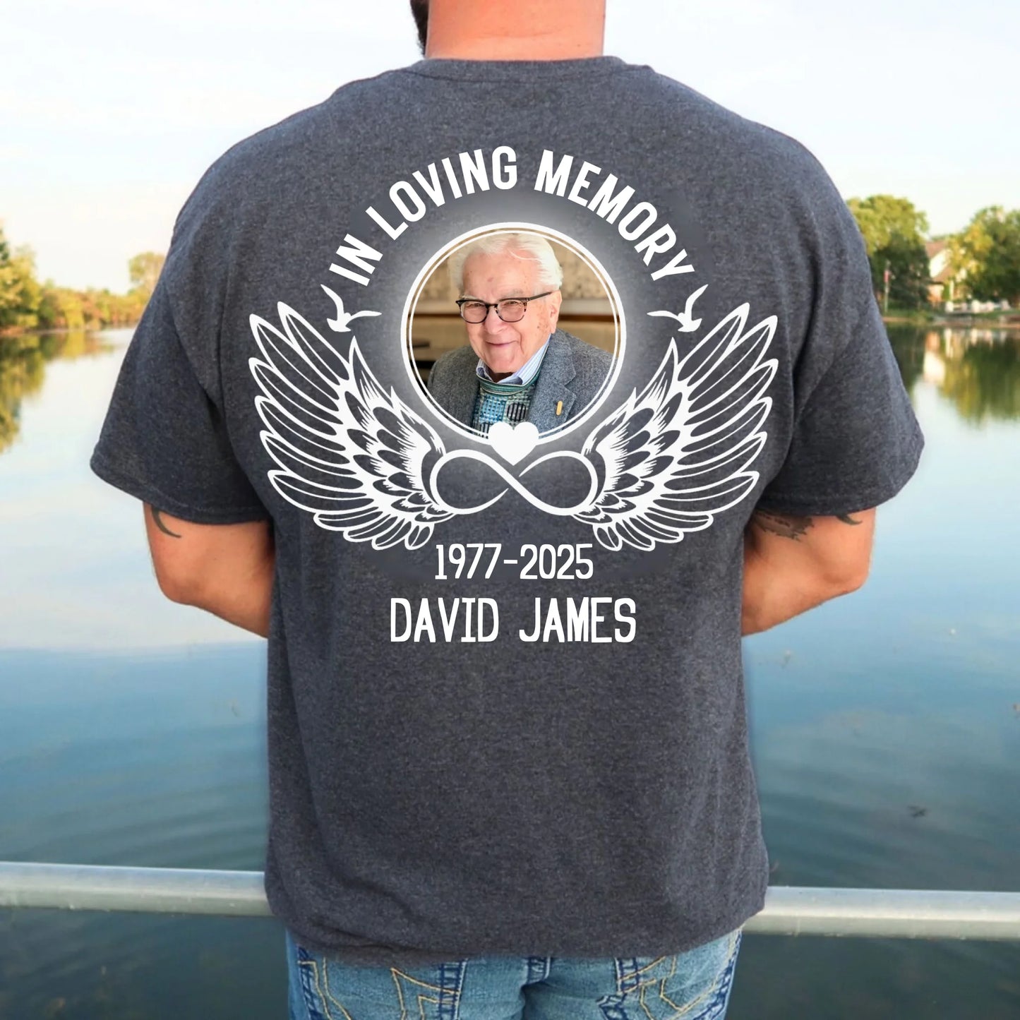 Personalized In Loving Memory Angel Wings Unisex T-Shirt - Memorial Loss Of Mom Dad Gift T-Shirt