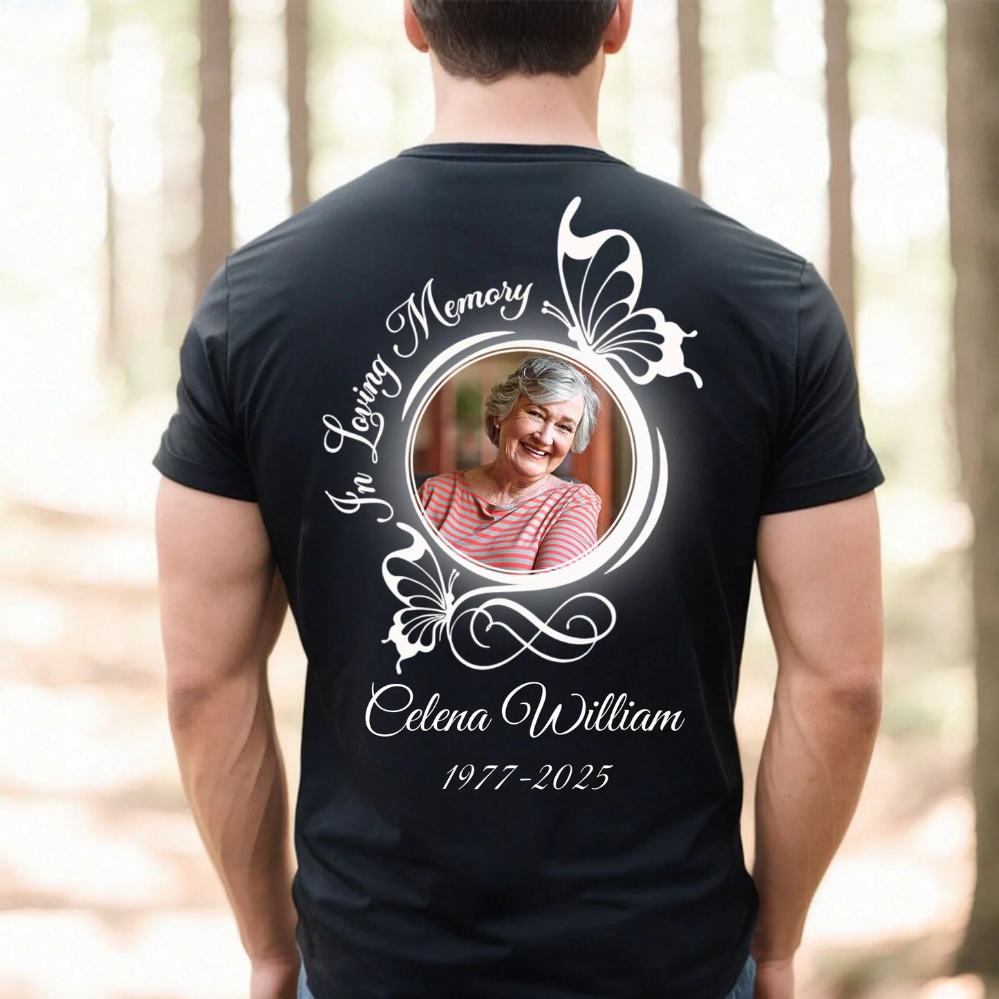 Personalized In Loving Memory Butterflies Unisex T-Shirt – Rest In Peace Sympathy Gift For Death Anniversary Tee