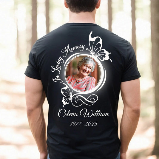 Personalized In Loving Memory Butterflies Unisex T-Shirt – Rest In Peace Sympathy Gift For Death Anniversary Tee