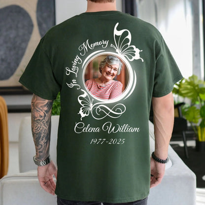 Personalized In Loving Memory Butterflies Unisex T-Shirt – Rest In Peace Sympathy Gift For Death Anniversary Tee