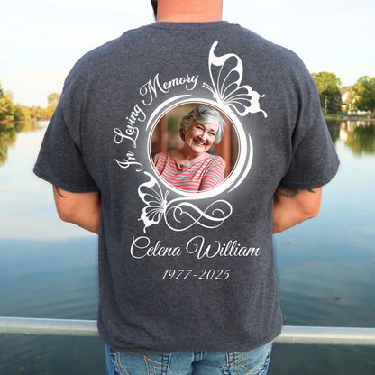 Personalized In Loving Memory Butterflies Unisex T-Shirt – Rest In Peace Sympathy Gift For Death Anniversary Tee