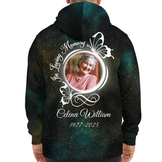 Personalized In Loving Memory Butterflies Galaxy Hoodie – Rest In Peace Sympathy Gift For Death Anniversary Hoodie