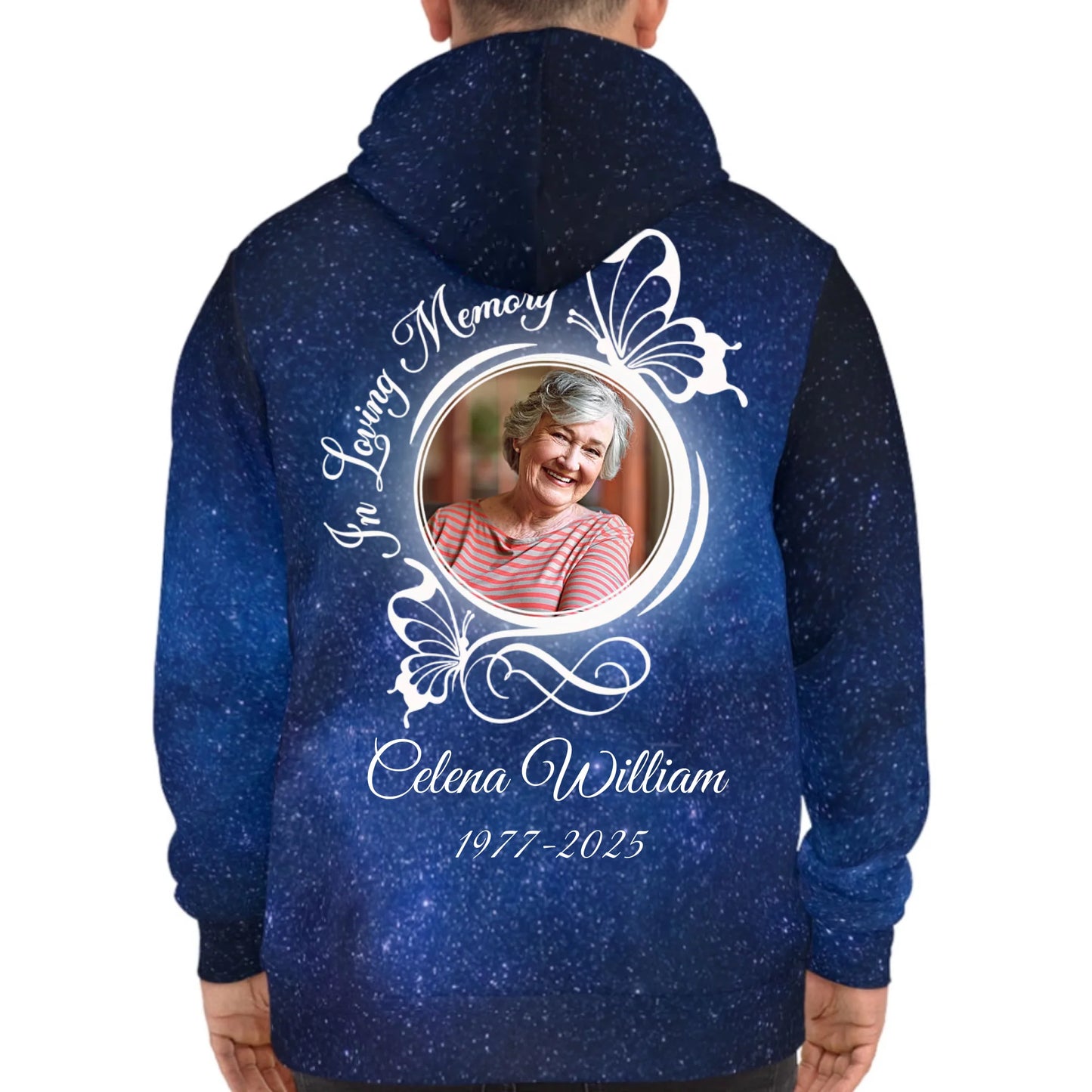 Personalized In Loving Memory Butterflies Galaxy Hoodie – Rest In Peace Sympathy Gift For Death Anniversary Hoodie