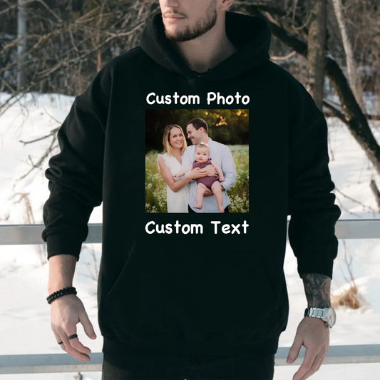 Custom Family Photo Unisex Hoodie – Personalized Image Printed Hooded Sweatshirt – Custom Picture Hoodie