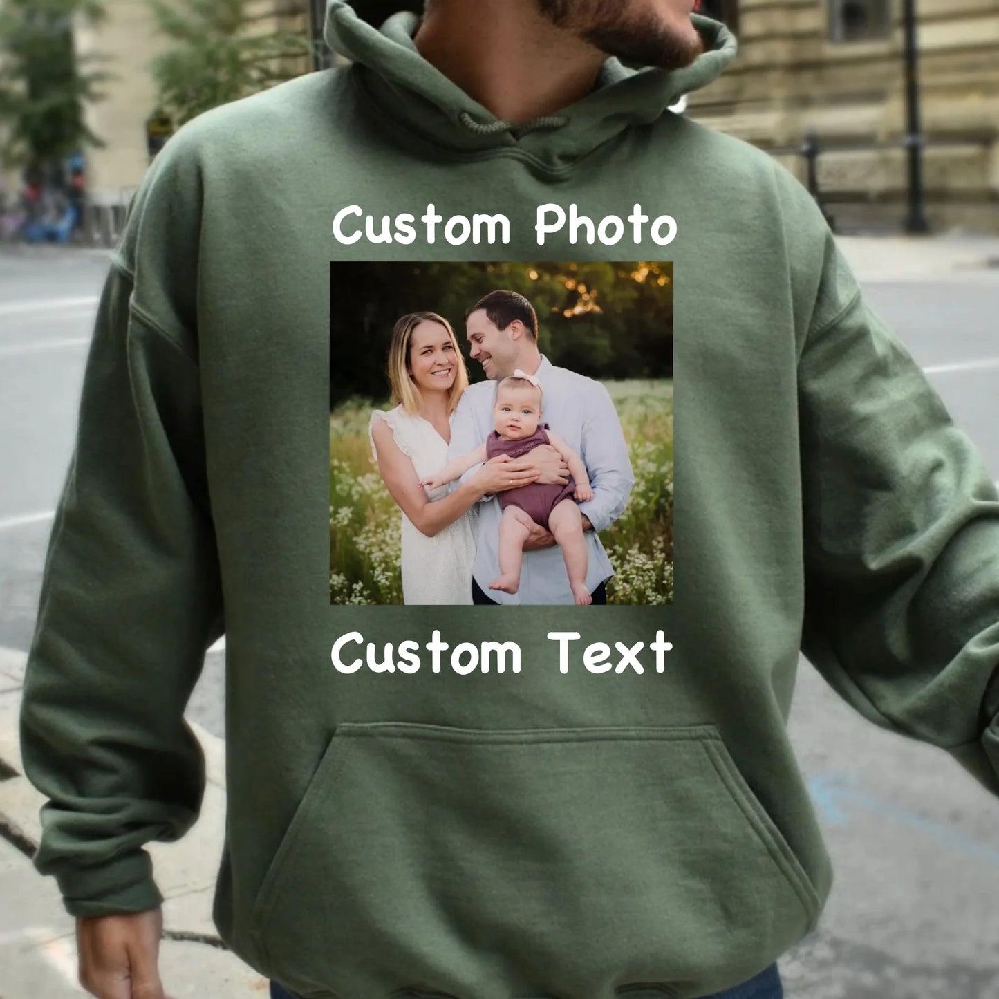 Custom Family Photo Unisex Hoodie – Personalized Image Printed Hooded Sweatshirt – Custom Picture Hoodie