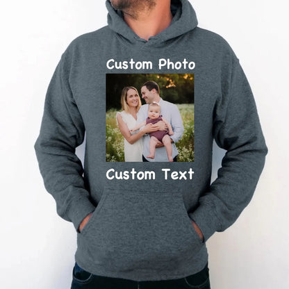 Custom Family Photo Unisex Hoodie – Personalized Image Printed Hooded Sweatshirt – Custom Picture Hoodie