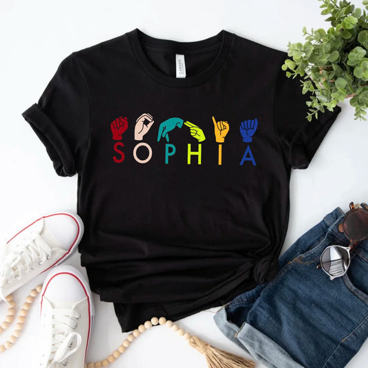 Personalized ASL American Sign Language T-Shirt – Custom Name ASL Tee